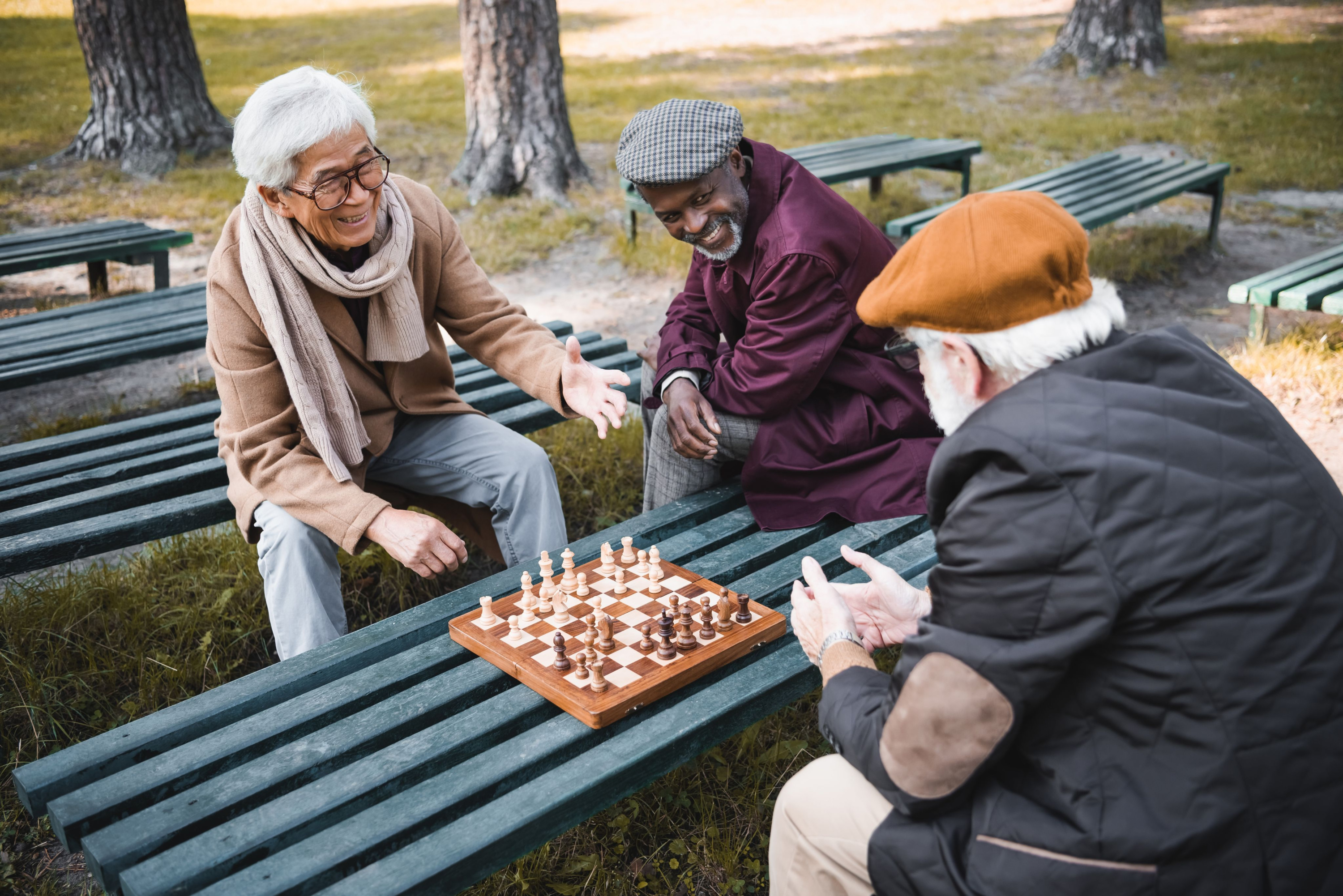 Lectoraat Urban Ageing, oudere mensen spelen schaak in het park 