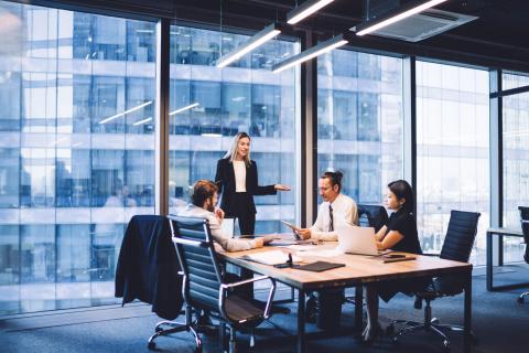 Master of Business Administration , professionele experts die samenwerken tijdens brainstormvergadering